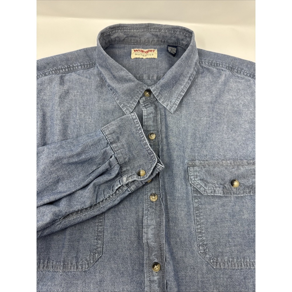 Wrangler Authentics‎ Mens Chambray Long Sleeve Button Up Shirt Blue 2XL